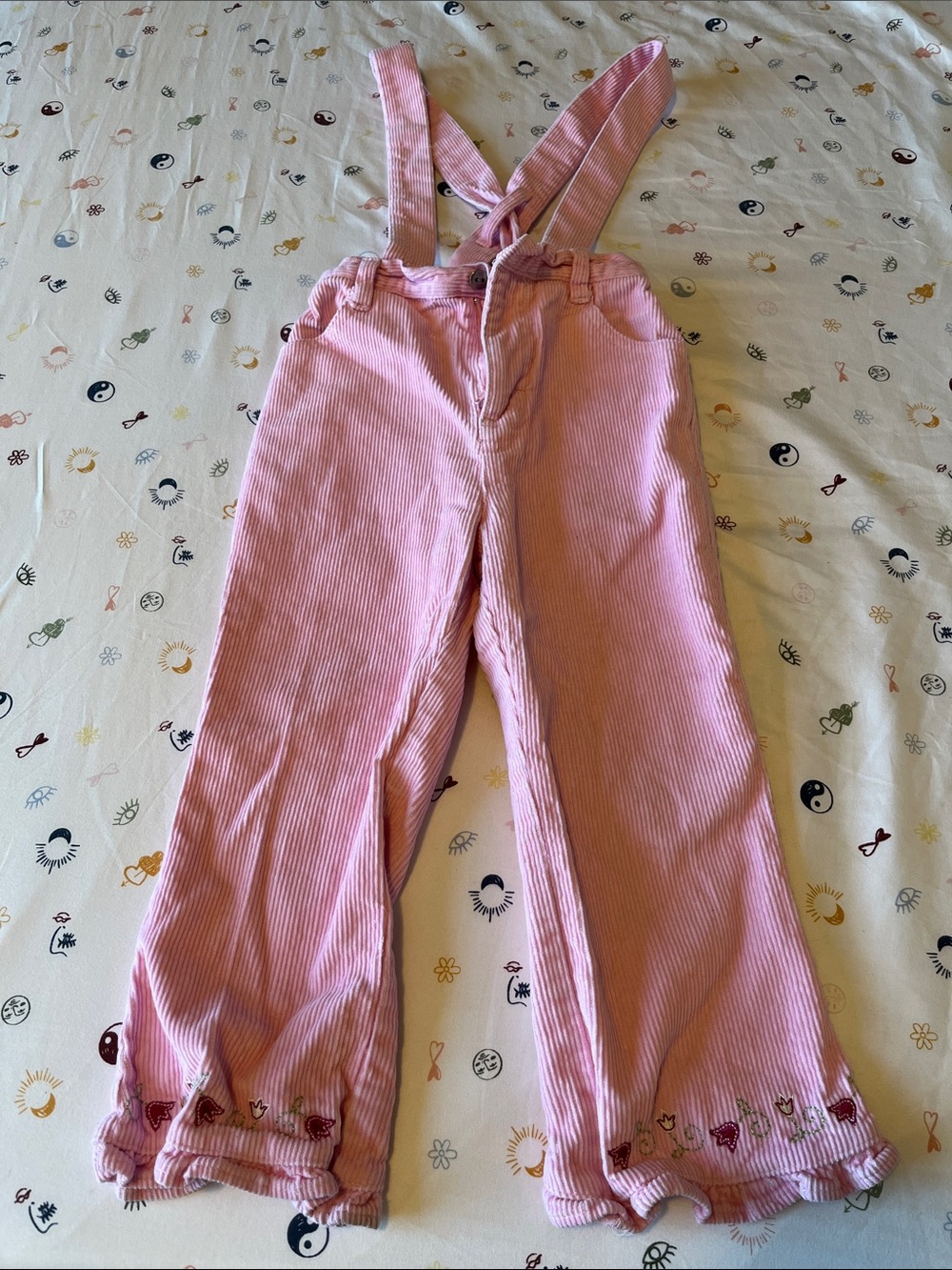 Disney Pink Girls Corduroy Suspender Pants with Heart Embroidery, 3T